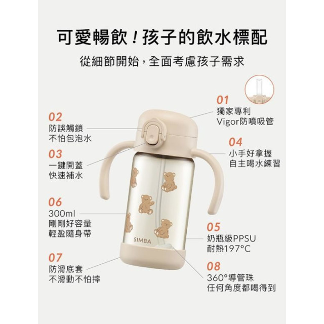 小獅王 鉑金PPSU兒童吸管學習水杯300ML(多款)