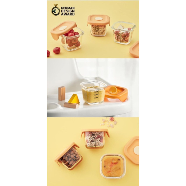 樂扣樂扣 增量版寶寶副食品耐熱玻璃調理盒2入方形橘色260ML