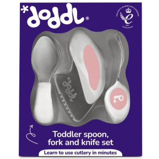英國doddl秒拾餐具 - 人體工學兒童學習餐具3件組 - 乾燥玫瑰粉