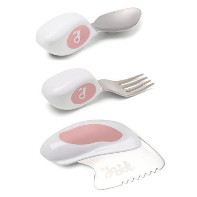 英國doddl秒拾餐具 - 人體工學兒童學習餐具3件組 - 乾燥玫瑰粉