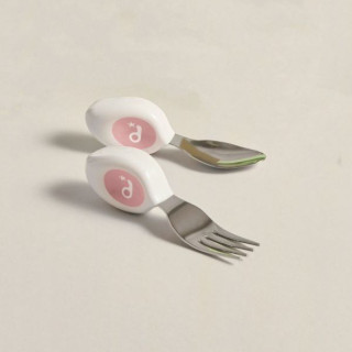 英國doddl秒拾餐具 - 人體工學兒童學習餐具2件組 - 乾燥玫瑰粉