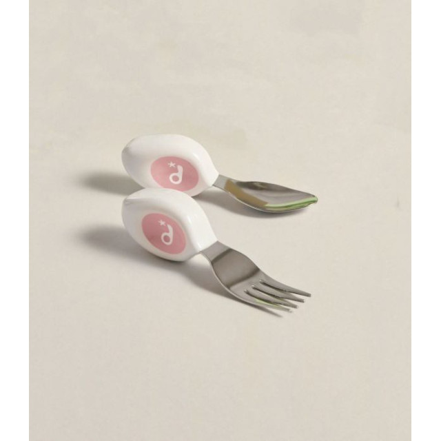 英國doddl秒拾餐具 - 人體工學兒童學習餐具2件組 - 乾燥玫瑰粉