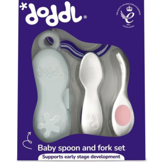 英國doddl秒拾餐具 - 人體工學嬰兒學習餐具2件組(附攜帶盒) - 乾燥玫瑰粉