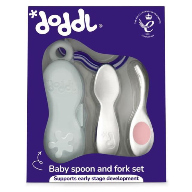 英國doddl秒拾餐具 - 人體工學嬰兒學習餐具2件組(附攜帶盒) - 乾燥玫瑰粉