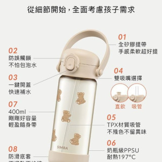 小獅王 鉑金PPSU兒童吸管水壺400ML(多款)