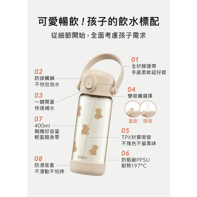 小獅王 鉑金PPSU兒童吸管水壺400ML(多款)