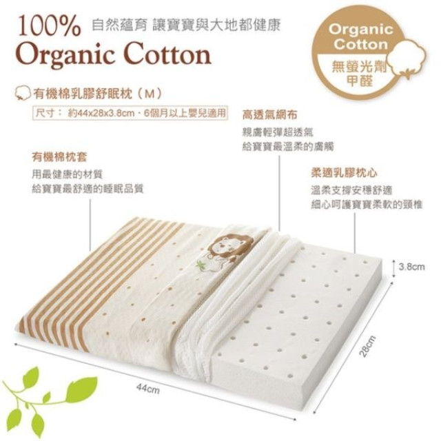 小獅王 有機棉乳膠舒眠枕(M)