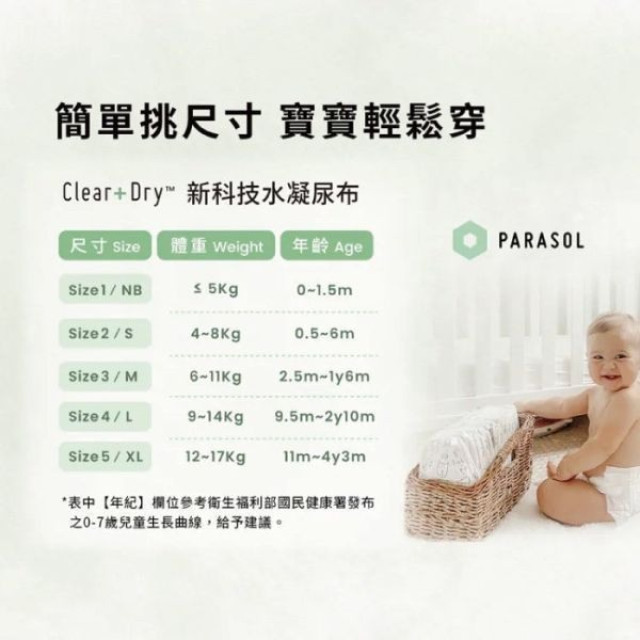 PARASOL Clear+Dry™ 新科技水凝尿布-黏貼(多款)