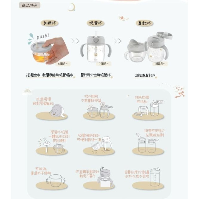 Richell 利其爾 Axstars新款幻夢系列-200ml吸管水杯(多款)