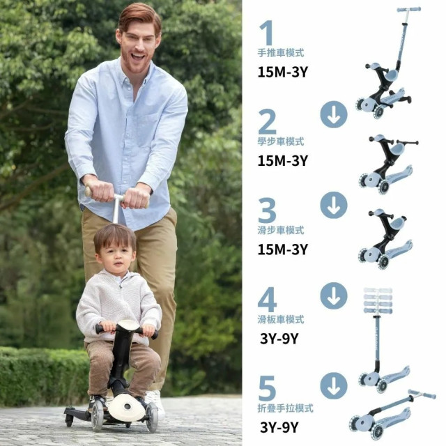 GLOBBER GO•UP 5合1夢幻版360度多功能三輪滑板車-白光發光前輪(多款)