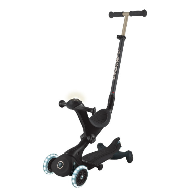 GLOBBER GO•UP 5合1夢幻版360度多功能三輪滑板車(白光發光前輪)-巴黎No.7優雅黑