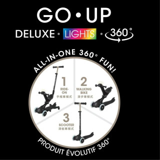GLOBBER GO•UP 5合1夢幻版360度多功能三輪滑板車(白光發光前輪)-巴黎No.7優雅黑
