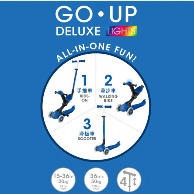 GLOBBER GO•UP 5合1酷炫版多功能滑板車-白光發光前輪(多款)