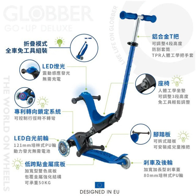 GLOBBER GO•UP 5合1酷炫版多功能滑板車-白光發光前輪(多款)
