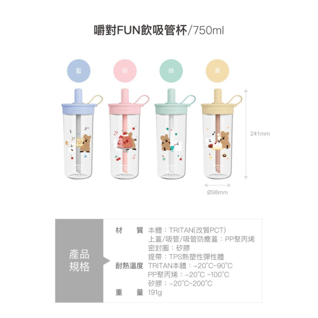 樂扣樂扣 嚼對FUN飲吸管杯750ml-呆萌町(多款)