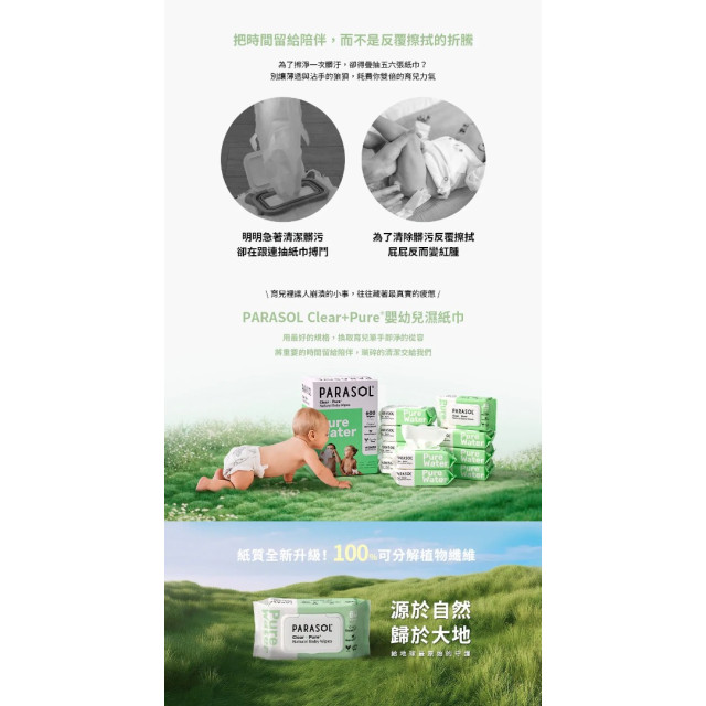PARASOL 進化版Clear+Pure™ 極厚天然肌護嬰幼兒濕紙巾60抽*10入/箱